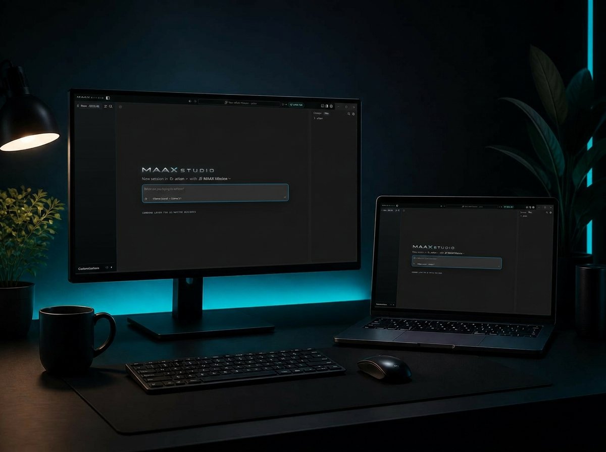 MAAX Studio product direction shown across desktop and laptop interfaces