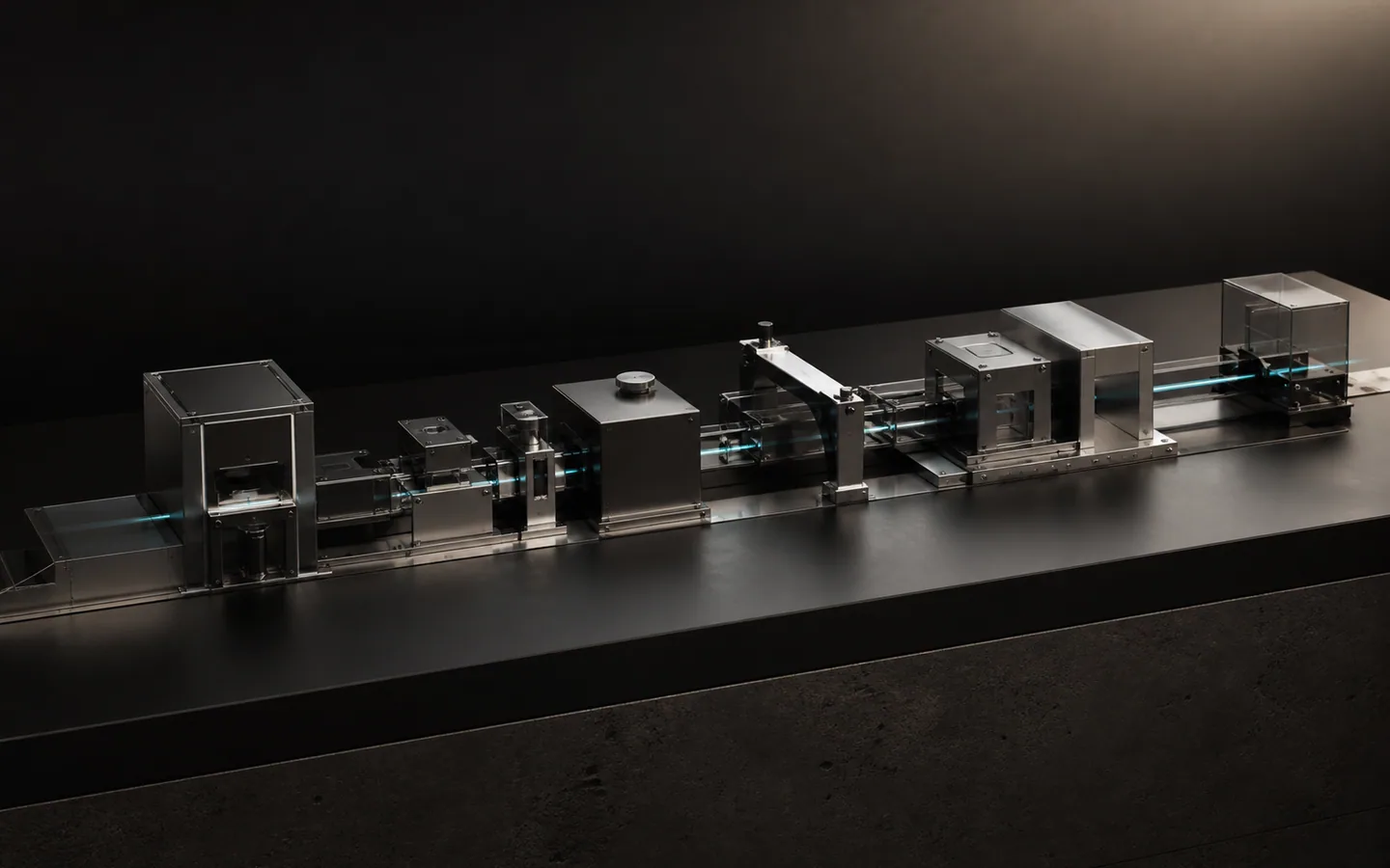 A sequence of bounded mechanical modules connected along a single operating line